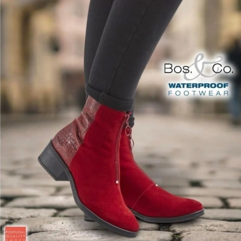 Bos. & Co. Women's Jordon Leather Suede Croco Print Block Heel Bootie New